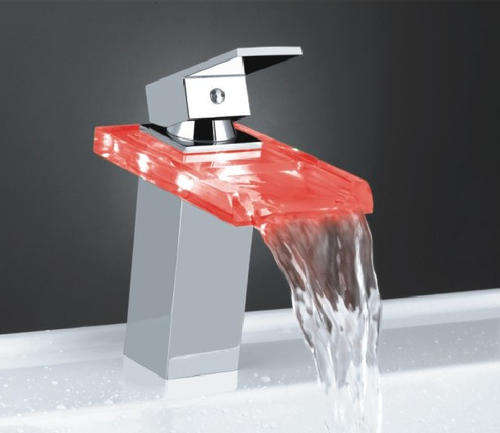 LED Color Changing Waterfall Bathroom Sink Basin Faucet Chrome Finish