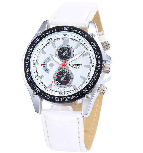 Mens luxury 3 eyes decorative quartz watch Leather belt sports watch