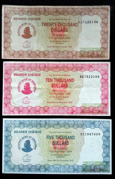 ZIMBABWE 2003 5 + 10 + 20 THOUSAND DOLLARS (3 NOTES)
