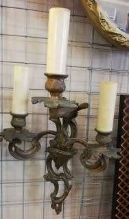 PAIR ORNATE CAST 3 BRANCH WALL SCONCES 400X220MM **WORKING**