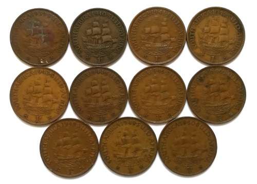 UNION 1939 TO 1950 NO 1947 ALL DATES (11 COINS)  PENNY