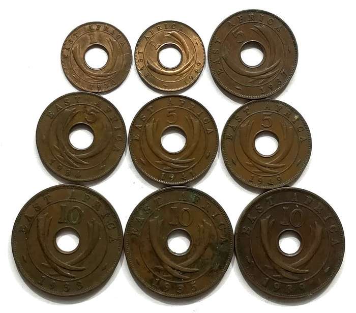 EAST AFRICA  MIXED LOT (9 COINS)