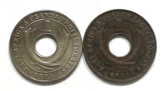 EAST AFRICA ND UGANDA PROTECTORATES 1909+1911 CENT ( 2 COINS)