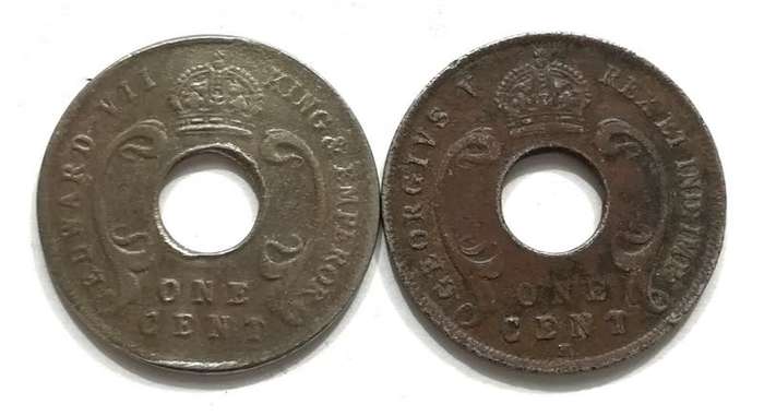 EAST AFRICA ND UGANDA PROTECTORATES 1909+1911 CENT ( 2 COINS)