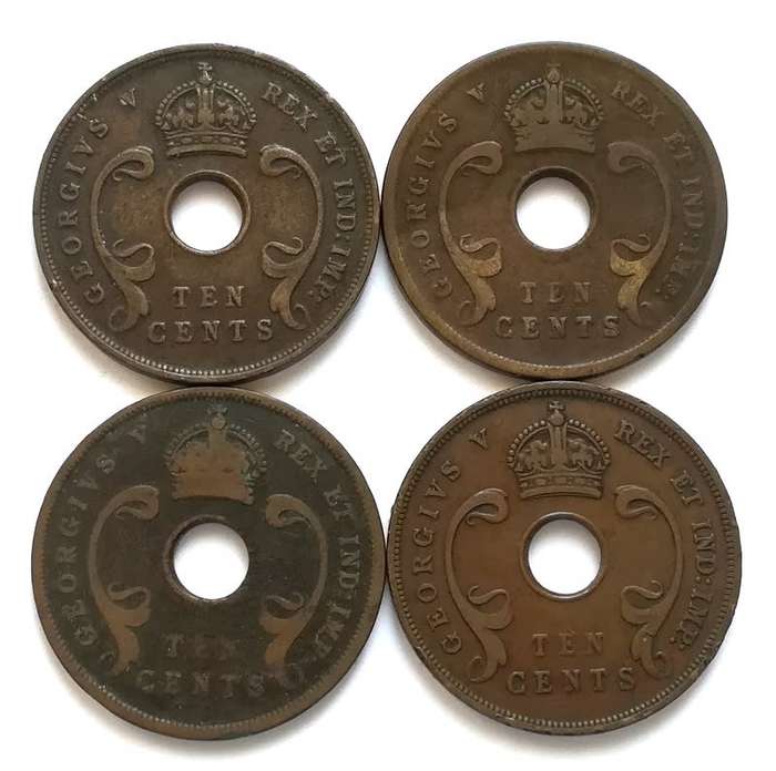 EAST AFRICA 1922+1924+1925+1928 10 CENT (4 COINS)