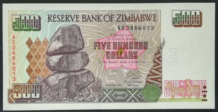 ZIMBABWE 2001 500 DOLLARS EF+