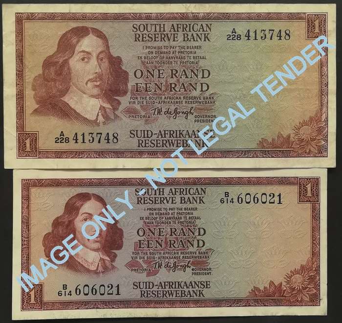 T W DE JONGH 1 RAND 1ST + 3RD ISSUE (2 NOTES)