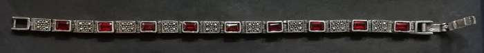 STERLING SILVER GARNETS AND MARCASITE BRACELET 180X4MM 20 GRAMS