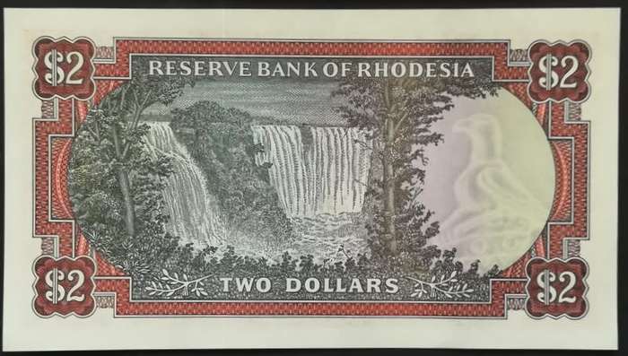 RHODESIA 1979 2 DOLLAR NOTE BIRD WATERMARK EF+
