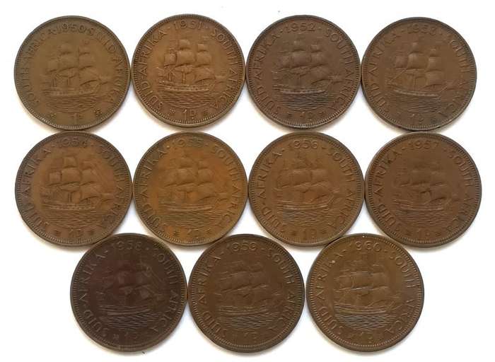 UNION 1950 TO 1960  PENNY - *ALL DATES* (11 COINS)
