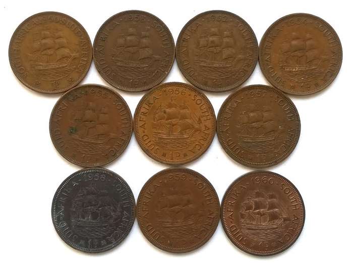 UNION 1950 TO 1960  PENNY - *ALL DATES*  NO 51 (10 COINS)