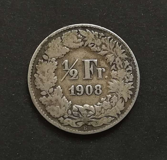 HELVETIA 1908 SILVER HALF FRANC