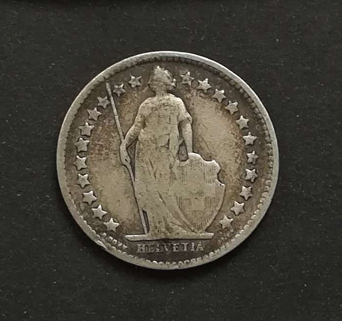 HELVETIA 1908 SILVER HALF FRANC