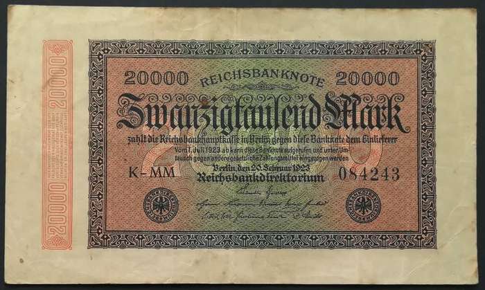 GERMANY 1923 20 000 MARK HYPERINFLATION BANK NOTE