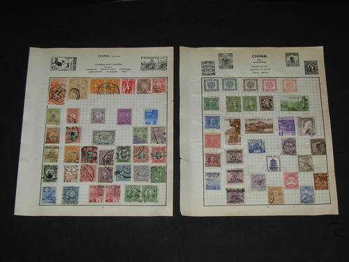 2 Pages of old Chinese hinged stamps as per photo