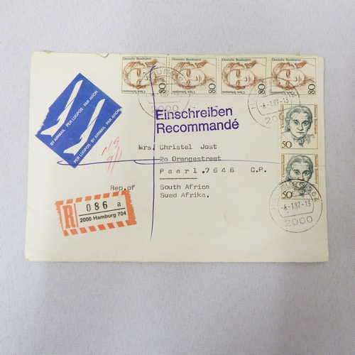 Airmail cover from Hamburg Germany to Paarl South Africa with Airmail tag