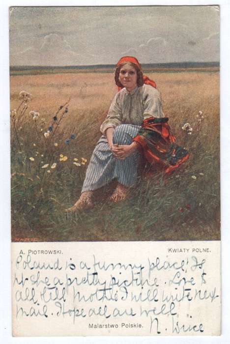 1930 Postcard from Warsaw, Poland to Johannesburg, South Africa - Picture of Polish Girl