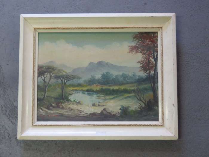 Hendrik Coetzee landscape painting - Art size: 45cm x 34cm - Frame size: 59cm x 47cm