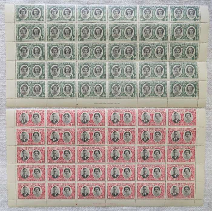 Southern Rhodesia variation blocks of 25 stamps of  SACC 64 and SACC 65 - Mint