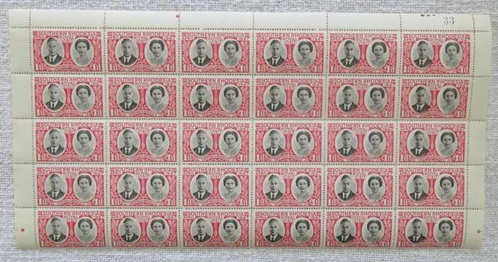 Southern Rhodesia block of 30 stamps SACC 65 - Some minor shifting of portraits