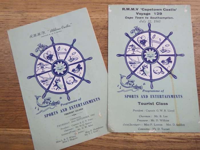 1960 RMMV Athlone Castle programme of sports and entertainments