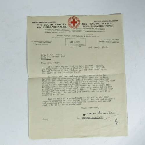 3 Letters pertaining to the loss of W.O. Nolan during a WW2 bombing raid near the end of the war