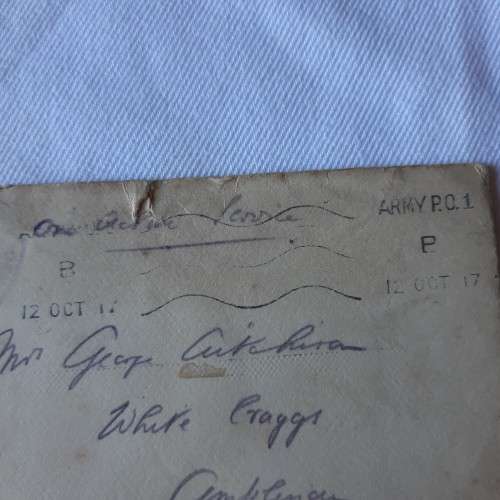 An Active Service Postal cover posted by Army P.O. 1 to England - Dated 12 October 1917