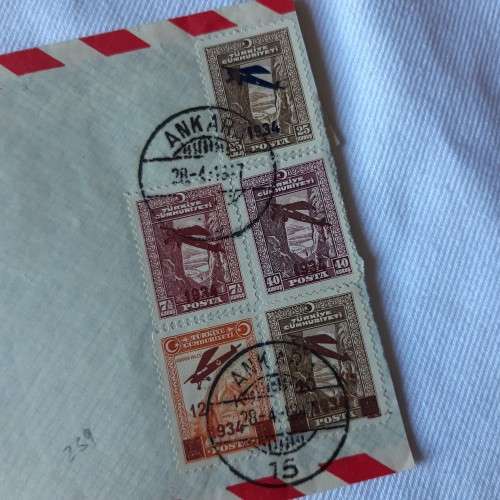 Airmail cover from Ankara, Turkey to Roma, Italy with 5 Turkey stamps - Dated 28 April 1947