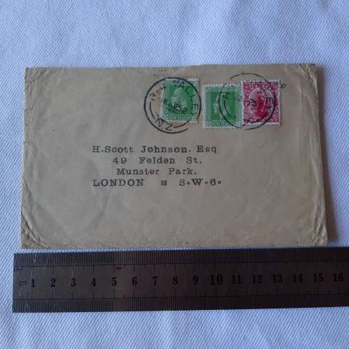 Postal cover from New Zealand to London, England - 18 November 1925 with 3 New Zealand stamps
