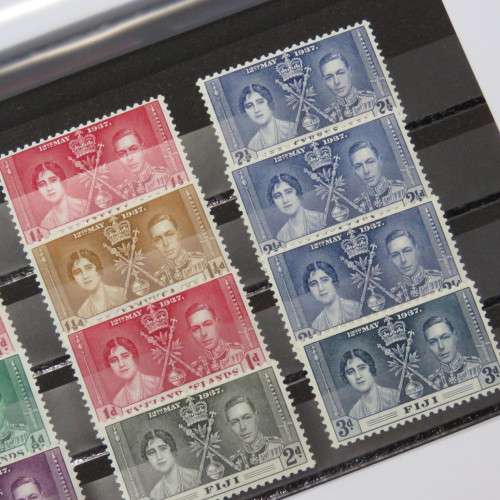 Lot of 12 George 6 Coronation stamps mint hinged - Cyprus, Dominica, Falkland Islands, Fiji