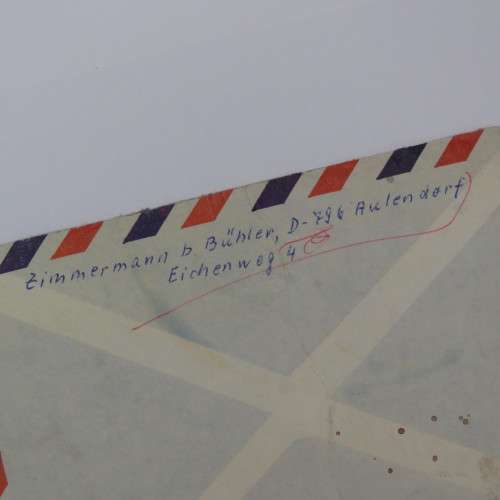 Airmail cover from Germany to Witbank, South Africa - Marked with sticker unknown