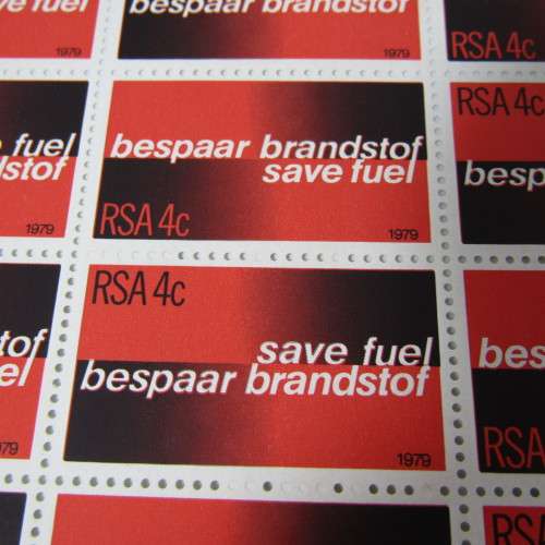 South Africa SACC 461 and 462 full sheet of 1979 RSA 4c save fuel stamps