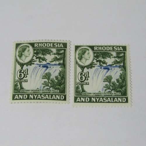 Rhodesia and Nyasaland SACC No. 24 Normal 6d mint hinged stamp plus error stamp
