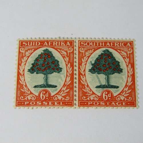 SG 61-61a South Africa six pence falling ladder variety flaw - excellent mint pair