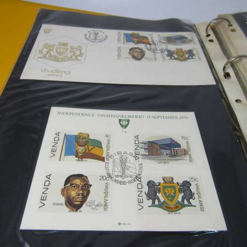 Loose leaf album with 37 homelands covers, firs day sheets and other items - Venda and Ciskei