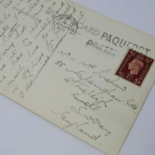 Liverpool Paquebot on reverse to England with an England stamp and an unclear Liverpool cancellation