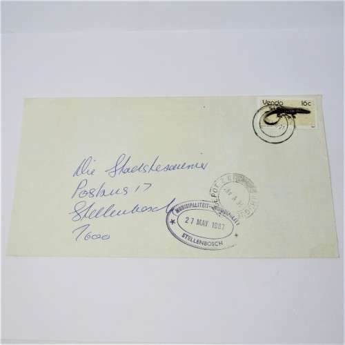 Letter from Venda to Stellenbosch through Huguenot Depot to Stellenbosch