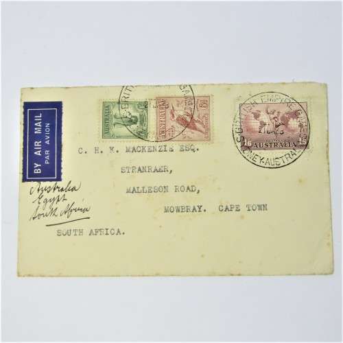 Australian Airmail cover via Egypt to South Africa