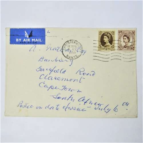 3 Used postal envelopes from England to South Africa