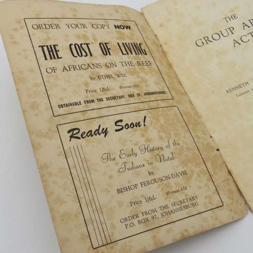 Original 1950`s booklet on the group areas act as issued by the Institute of Race Relations
