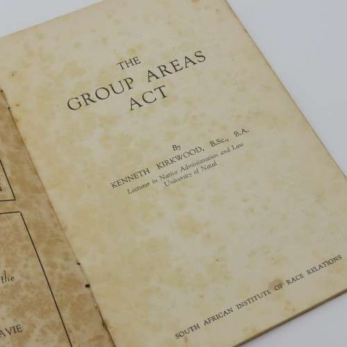 Original 1950`s booklet on the group areas act as issued by the Institute of Race Relations
