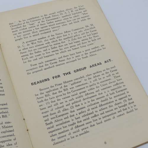 Original 1950`s booklet on the group areas act as issued by the Institute of Race Relations
