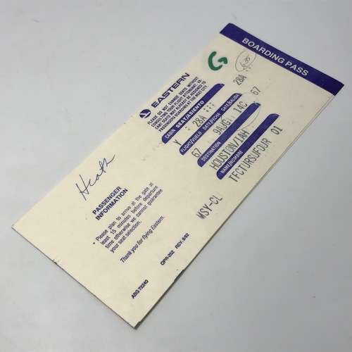 Pair of vintage tickets with boarding passes Eastern Airlines to Houston