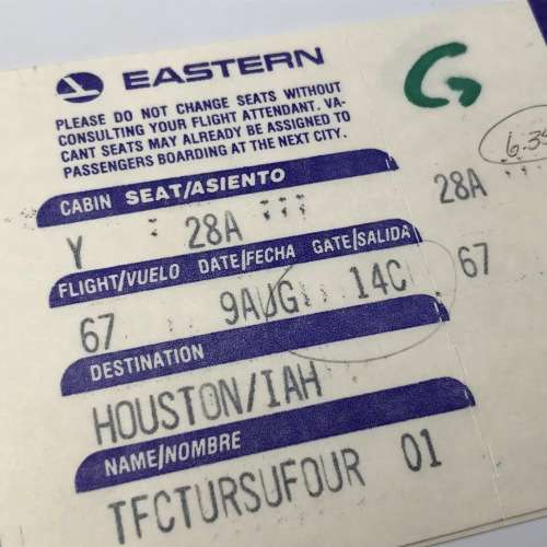 Pair of vintage tickets with boarding passes Eastern Airlines to Houston