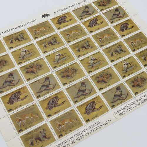 1987 Natal Parks Board - Full sheet of special protection animal stamps