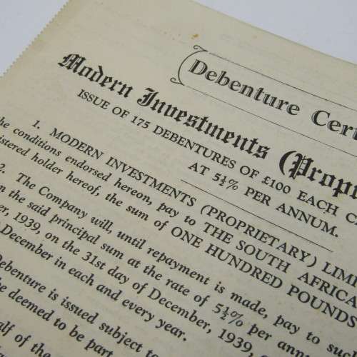 1939 Debenture Certificate - Modern Investments
