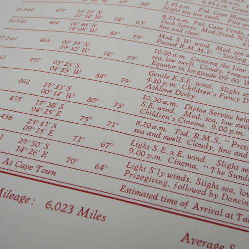 Farewell Dinner Menu for the Athlone Castle 22 March 1961 - Union Castle Line