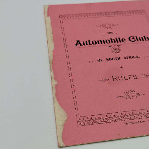 Original early 1900`s rules of the Automotive Club of South Africa