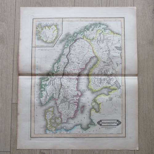 Original 1830`s map of Scandinavia - published by W. Lizars, Edinburgh - 57 x 47cm