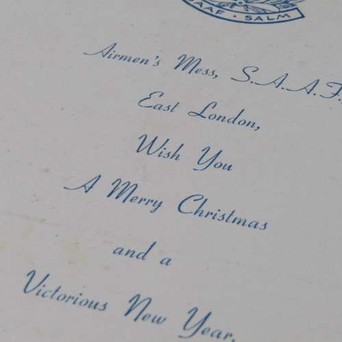 1940 Christmas dinner SAAF menu signed by about 30 Airforce soldiers